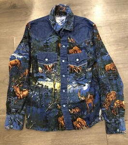 Flannel and Denim Button Down Girls Medium Hunting Deer Elk Mountains (B1) - Picture 1 of 3