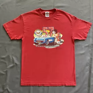 Vintage 2001 Betty Boop T Shirt Mens Large Red King Syndicate Chevy Corvette Y2k - Picture 1 of 15