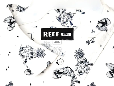 REEF Hawaiian Shirt Mens 2XL Button Down Short Sleeve Cotton Surfer White Blue - Image 1 of 4