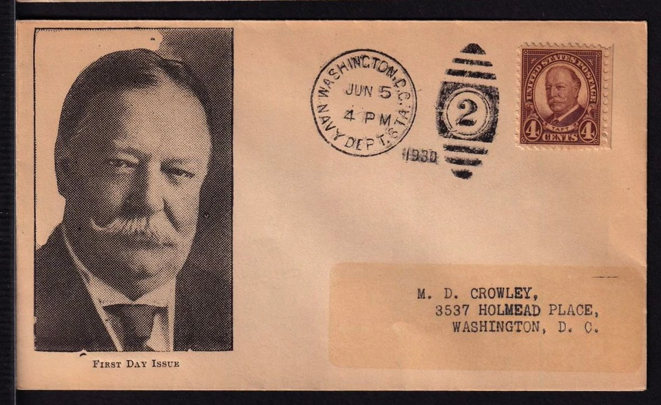 1930 William Howard Taft 4c Sc 685-6 with A. E. Gorham cachet DC cancel CV $60 - Image 1 of 1