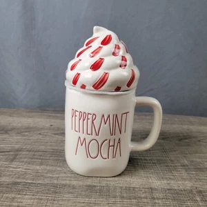 Rae Dunn Artisan Collection White Ceramic Peppermint Mocha Mug With Lid - Picture 1 of 8