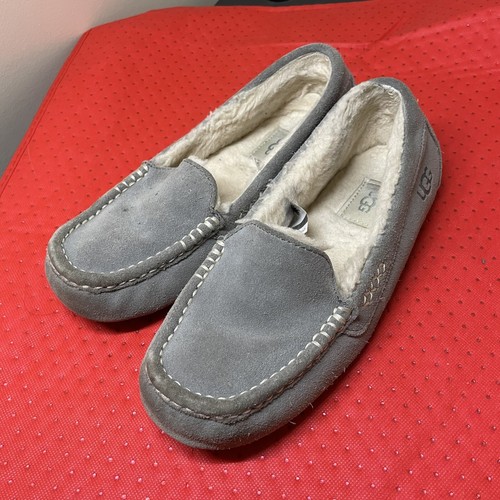 UGG Ciabatte Donna Shearling Mocassini Slip On Grigio Bianco Scamosciato Punta Quadrata Tg 9