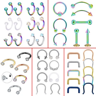 Septum Ring Surgical-Steel Nose Ring Hoop Helix Earrings Daith Piercing 14G 16G - Image 1 of 4