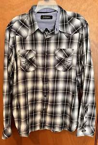 J Campbell Shirt Mens XL Black Plaid Embroidered Long Sleeve Grunge Goth Button - Picture 1 of 6