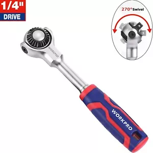 WORKPRO 1/4" Swivel Head Ratchet 270°Swivel Reversible Ratchet with 72-Teeth - Picture 1 of 8
