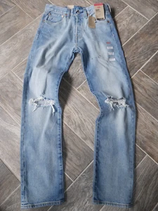 WOW Men's Faded Distressed Denim Jeans LEVI'S 501 Size 28 X 32 w/Stretch $80 NWT - Picture 1 of 5