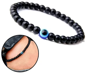 Armband Schwarz mit blaue Nazar Boncuk Perlenoptik Handschmuck Schmuck 17-23cm - Bild 1 von 6
