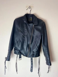 Vintage Real Leather Cropped Biker Jacket Size S-M Womens - Picture 1 of 4