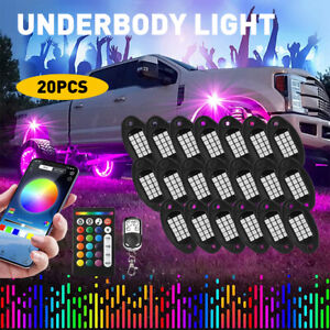 20 Pods LED Rock Lights RGB Kit Offroad Truck Underbody Neon Music Bluetooth APP