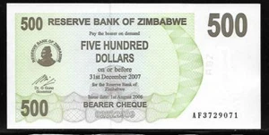 Zimbabwe P-43 500 Dollars 2006 Unc - Picture 1 of 1