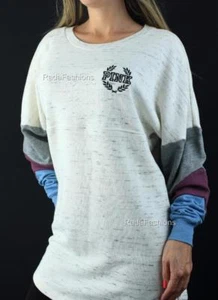 Victoria's Secret PINK Tunika Rundhalsausschnitt Oversize Varsity Sweatshirt Logo meliert Oberteil - Bild 1 von 3
