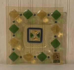 Italian Vetrate Artistiche Toscane Siena Yellow, Green & Blue Fused Glass Tray - Picture 1 of 8