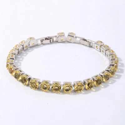 New 6mm Round Yellow Citrine Gemstone Charm Women Girls Jewelry Silver Bracelet - Image 1 of 4