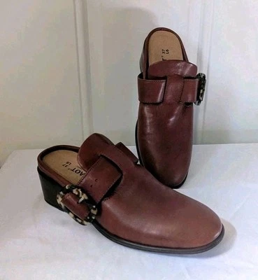 NAOT Choice Mules Size 37/6-6.5 Chestnut Slip On Leather Side Buckle Comfort - Image 1 of 4