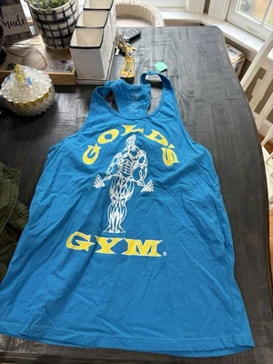 ~Camisa sin mangas con gráficos deportivos dorados para gimnasio para hombre~LRG~De colección amarillo verde azulado Foto 1 de 4