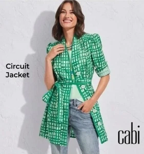 Chaqueta CABI Circuit Mezcla de Lino Kelly Verde y Blanco Cinturón Talla Grande Estilo 6025 - Imagen 1 de 20