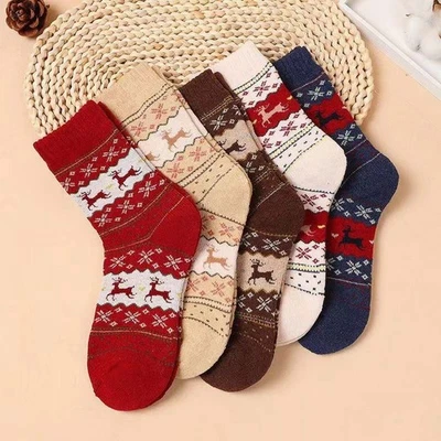 5 Pairs Women Ladies Socks Christmas Gifts Winter Thermal Warm Cosy Bed Socks - Image 1 of 4
