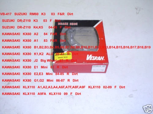 ZAPATOS DE FRENO KAWASAKI KX 80 SUZUKI RM 60 VESRAH VB417 2 PIEZAS NUEVOS Foto 1 de 1