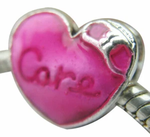An Smalto " Cura " Rosa Metallo Cuore Perlina 5mm Foro Per Spesso Corde O Catene - Picture 1 of 2