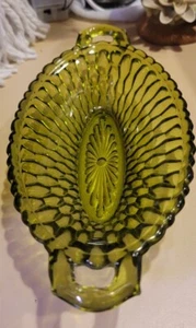 Vintage Indiana Glass 8 1/2" Avacado Green Honeycomb Oval Relish/Candy Dish - Picture 1 of 6