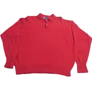 Vintage 90s Polo Ralph Lauren Chunky Knit 100% Cotton 1/4 Button Sweater Pony XL - Picture 1 of 18