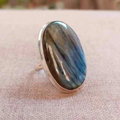 Attraente Pietra Labradorite 925 Argento Sterling Mano Anello Tutti Misura AC-44 - Immagine 1 di 4