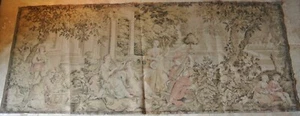 Vintage French Tapestry Aubusson Wall Hanging Romantic Music Scene 85" x 34" - Picture 1 of 17
