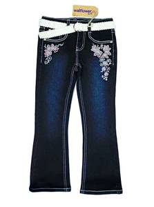 Embellished Jeans White Lace Belt, Pink Florals, Boot Cut Wallflower Girl's Sz 6 - Picture 1 of 7