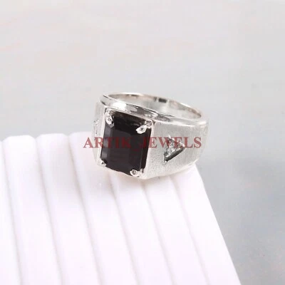 Natürlich Schwarzer Onyx Edelstein Mit 925 Sterlingsilber Ring für Herren #4596 - Bild 1 von 3