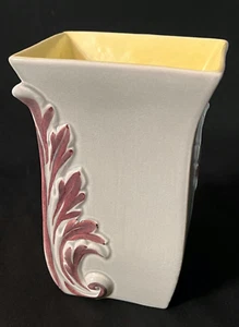 Red Wing USA 1105 Art Pottery Vase Teal with Light Yellow Interior Raised Leaves - Picture 1 of 7