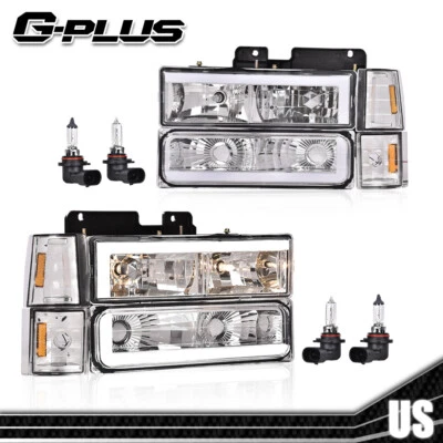 LED DRL Clear Lens Chrome Headlights Fit For 94-00 Chevy GMC C/K 1500 2500 3500 - Image 1 of 4