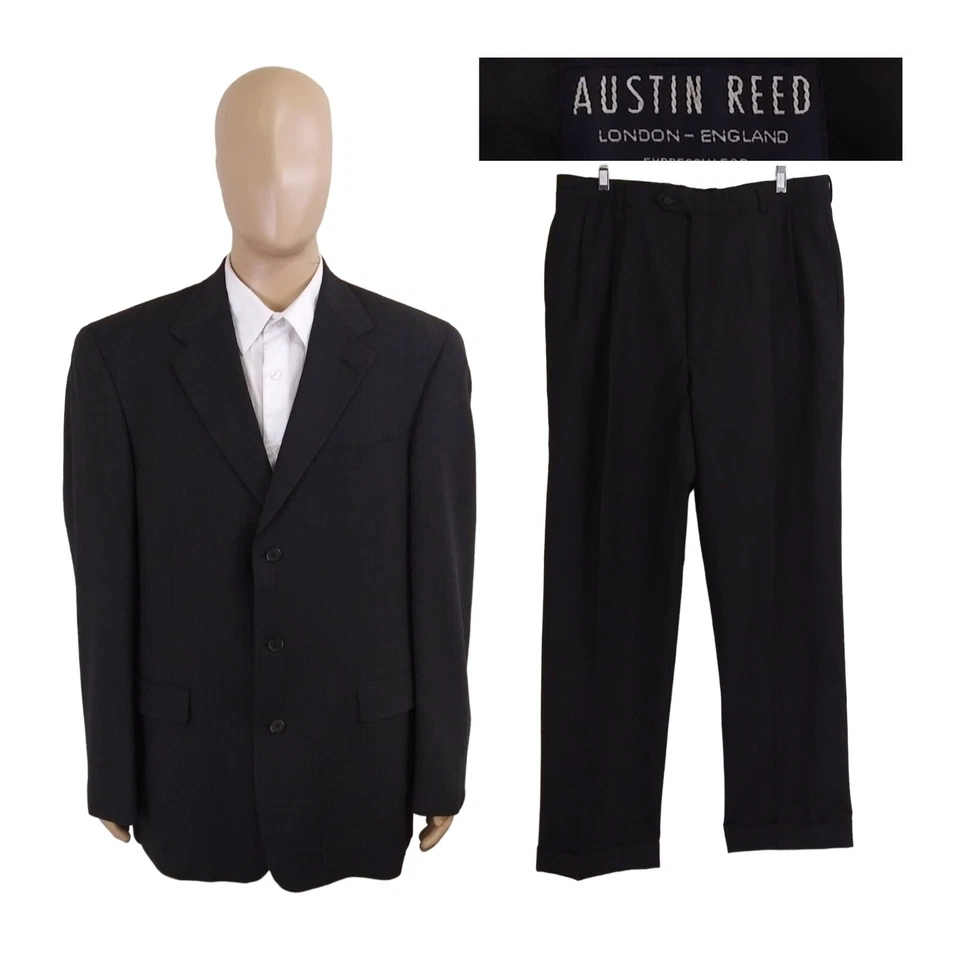 Austin Reed 2 Piece Dark Navy Blue Pinstripe Wool Suit Size 44L Pants 36X33 - Image 1 of 4