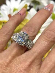 4.30 Ct Cushion Cut Lab Created Diamond Engagement 14K White Gold Filled Ring - Picture 1 of 10