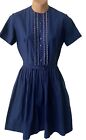 1950s Vintage Shirt Dress Bobbie Brooks Button Fit & Flare Retro Navy Blue