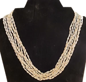 Gold and Pearl: Oblong "rice krispies" Freshwater Pearl Necklace w/ 14K Clasp - Picture 1 of 10