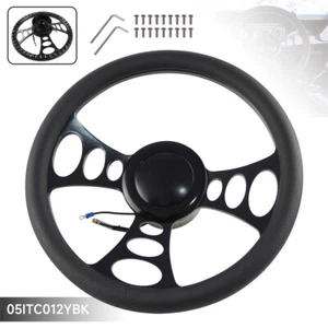 14" 9-Bolt Chrome W/Half Wrap PVC Steering Wheel + Adapter For Chevy GM Cadillac - Picture 1 of 10