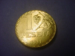 Spain Civil War Franco 1 Peseta Art Deco 1937 P/L GEM BU #85023 - Picture 1 of 2