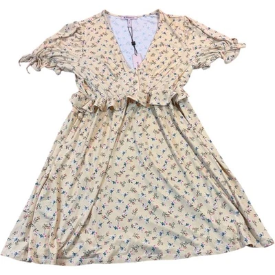 NUEVO BCBGeneration Para Mujer Talla Pequeña Melocotón Floral Cuello en V Ajuste y Acampanado Solero Foto 1 de 4