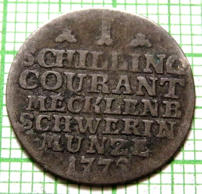 MECKLENBURG SCHWERIN German States Friedrich II 1772 1 Schilling Courant Billon - Image 1 of 4
