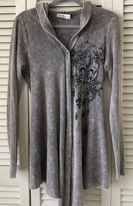 Vocal Jacket/Cardigan Made In USA!๐บ๐ธ Distressed Gray, Black, Rhinestones Sz M - Picture 1 of 6