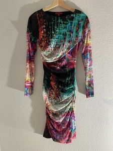 Vivienne Tam Abstract Mesh Long Sleeve Digital Print Ruched Dress Size Small - Picture 1 of 15