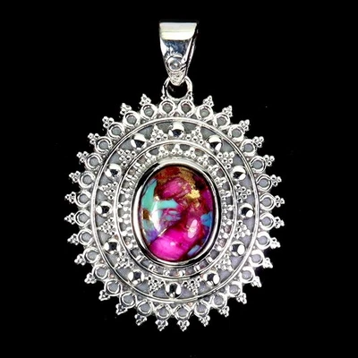 Ювелирные изделия кулон серебро 925 пробы овальный король бирюза 9x7 мм драгоценный камень - Изображение 1 из 4