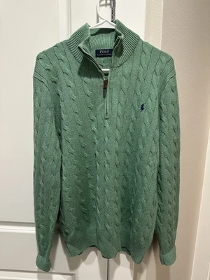 Polo Ralph Lauren 100% шелк 1/4 молнии мужской кабель вязаный свитер винтажный  - Изображение 1 из 4