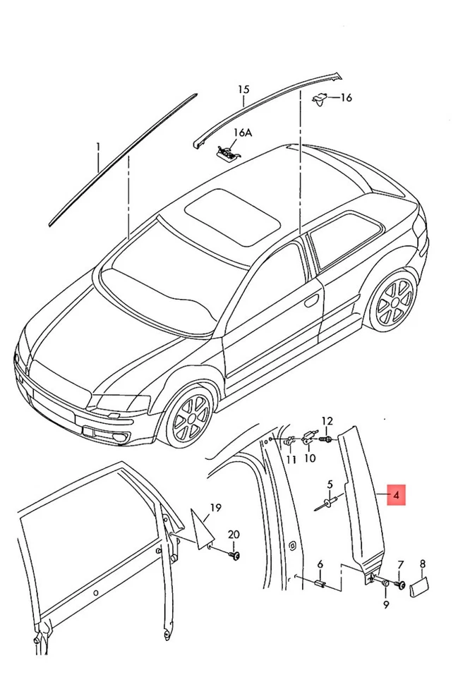 Original AUDI A3 S3 Sportback Lim. Quattro. Sportb. Borde de pilar 8P3853289B1P9 Foto 1 de 1