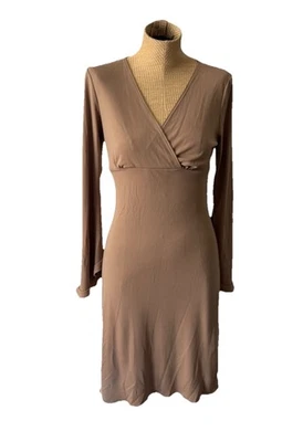VTG S fuzi 90s y2k Tan Brown Polyester Dress Bell Sleeves Medium NWT Boho Witchy - Image 1 of 4