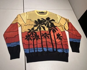 St Croix Sweater Men’s Medium Sunset Palm Trees Miami Vice 80’s Cosby Cotton USA - Picture 1 of 12