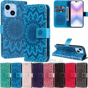 For iPhone 14 13 12 11 SE X XS XR 8 7 6S Magnetic Flip Wallet Leather Case Cover - Picture 1 of 45