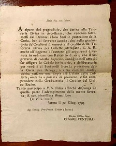12228-DUCATO DI PARMA, CEDOLE PER LA VENDITA DI BENI DELLA CURIA, 30/6/1795 - Imagen 1 de 1