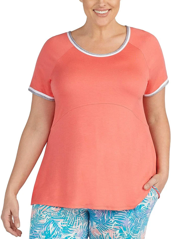 Nuevo Top de pijama Layla para mujer talla grande con ribete en contraste, coral, 2X Foto 1 de 1
