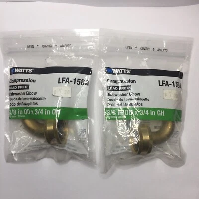 Codo lavavajillas de compresión de vatios LFA-158A 3/8" OD X 3/4" GH (2) Foto 1 de 4